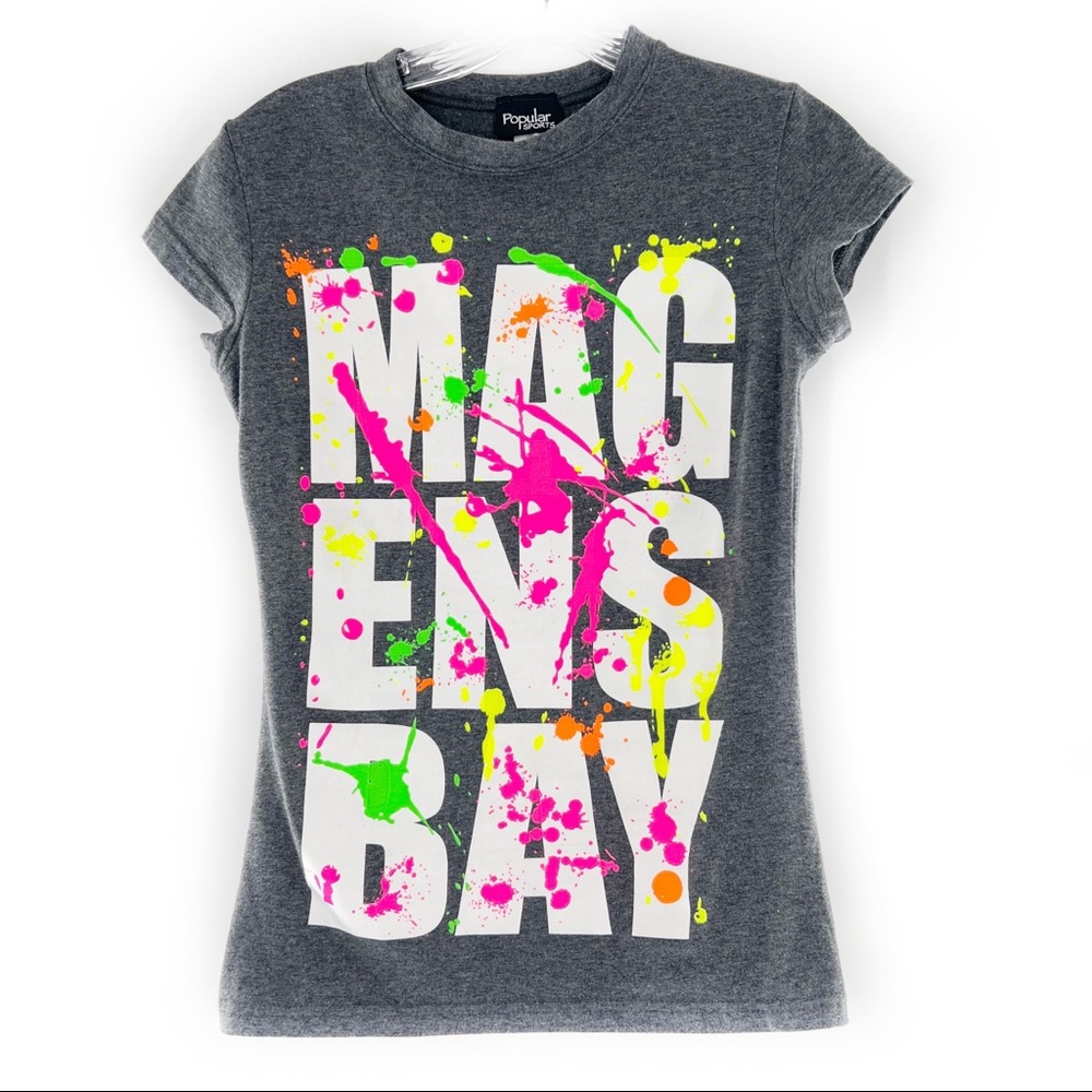 Popular Sports MAGENS BAY Charcoal Paint Splatter Fitted T-Shirt Size Large Jrs